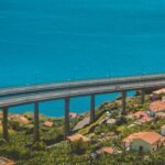 aerial photo of concrete bridge near body of water